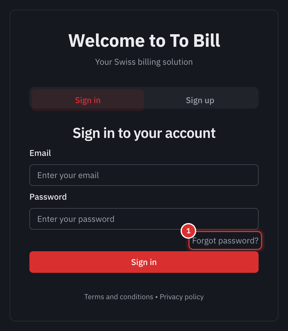 The sign-in page: the email, the password and the Forgot password? link.