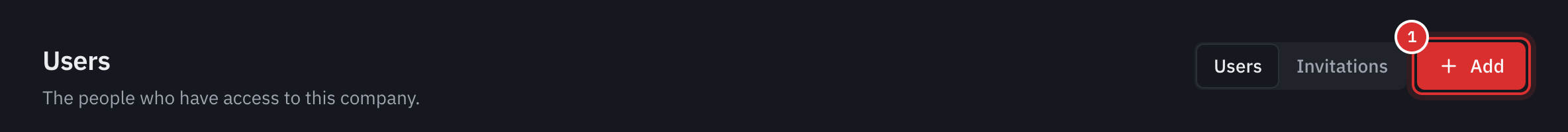 The Users page, with the Add button at the top right.