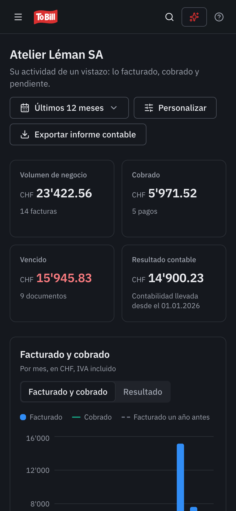 El tablero de To Bill en un teléfono.