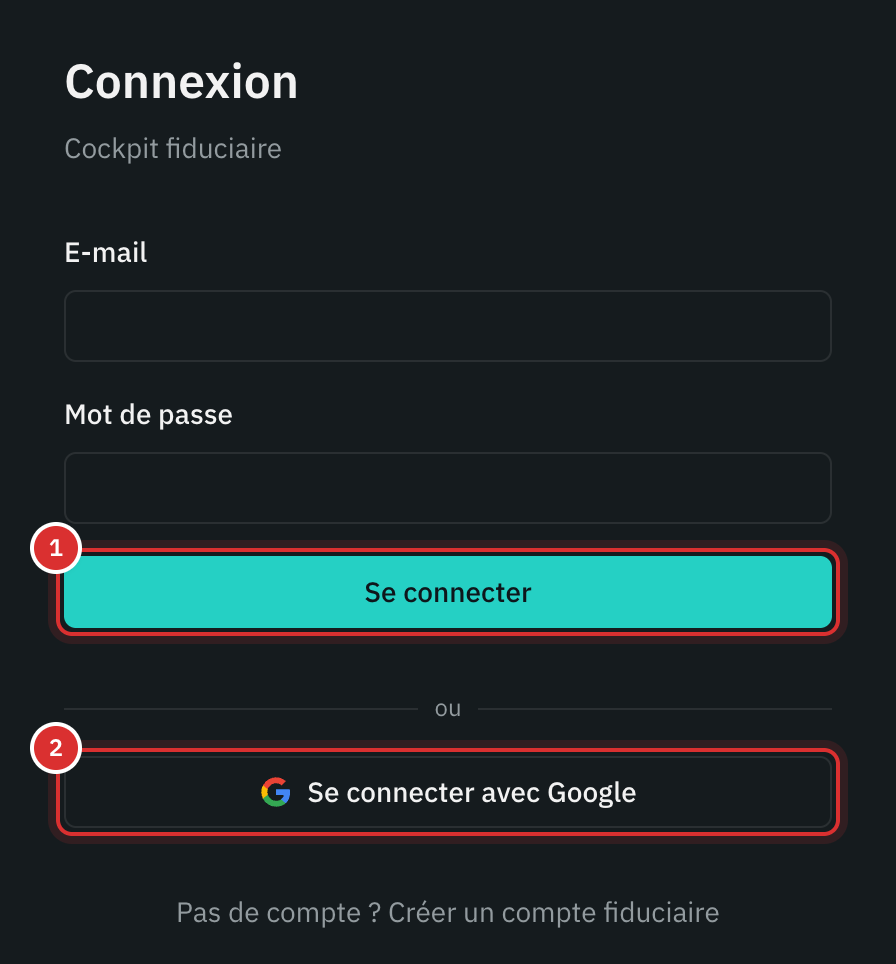 La pagina di accesso del cockpit: l’e-mail e la password, poi il pulsante Accedi con Google.