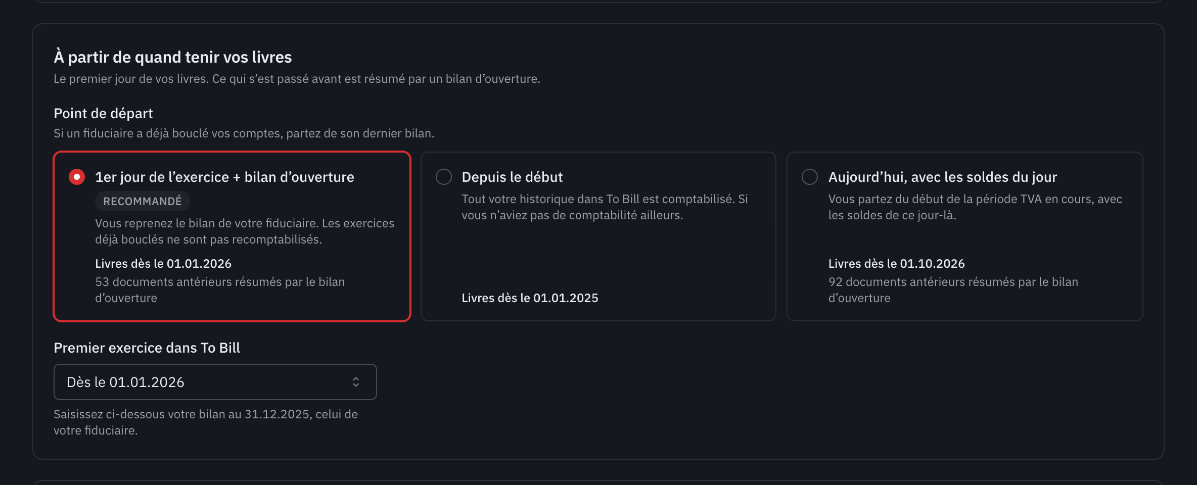 L’étape Point de départ : les trois choix et la date de début des livres de chacun.