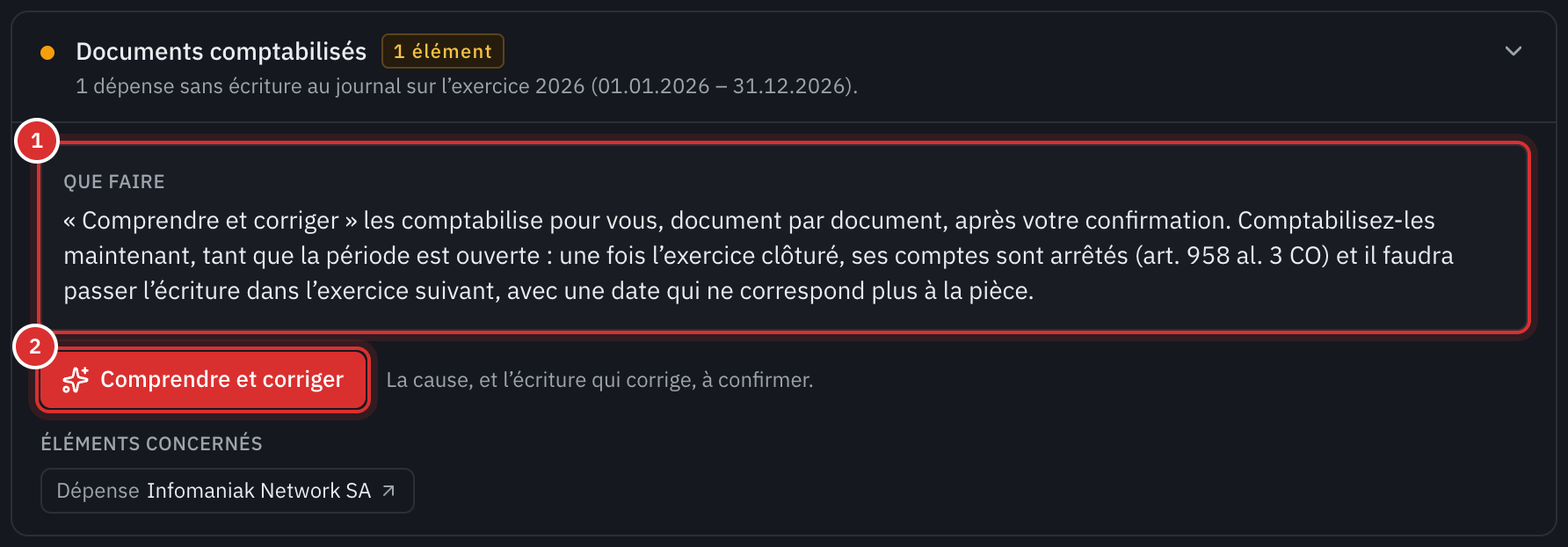 Un point à vérifier : une dépense sans écriture au journal, ce qu’il faut faire, et la dépense concernée.