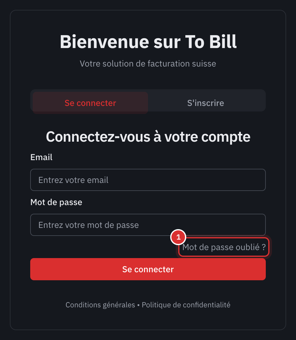 La page Connectez-vous à votre compte : l’e-mail, le mot de passe et le lien Mot de passe oublié.