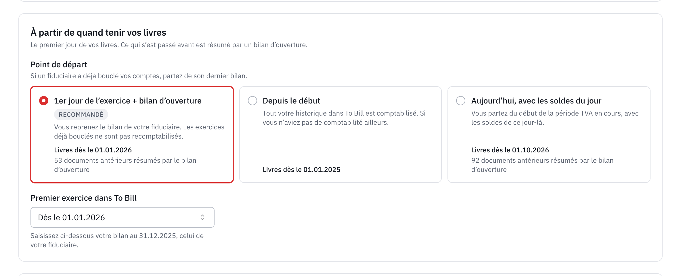 L’étape Point de départ : les trois choix et la date de début des livres de chacun.