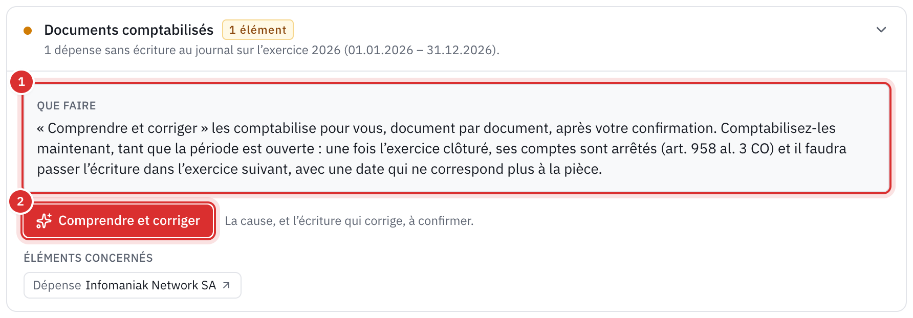 Un point à vérifier : une dépense sans écriture au journal, ce qu’il faut faire, et la dépense concernée.