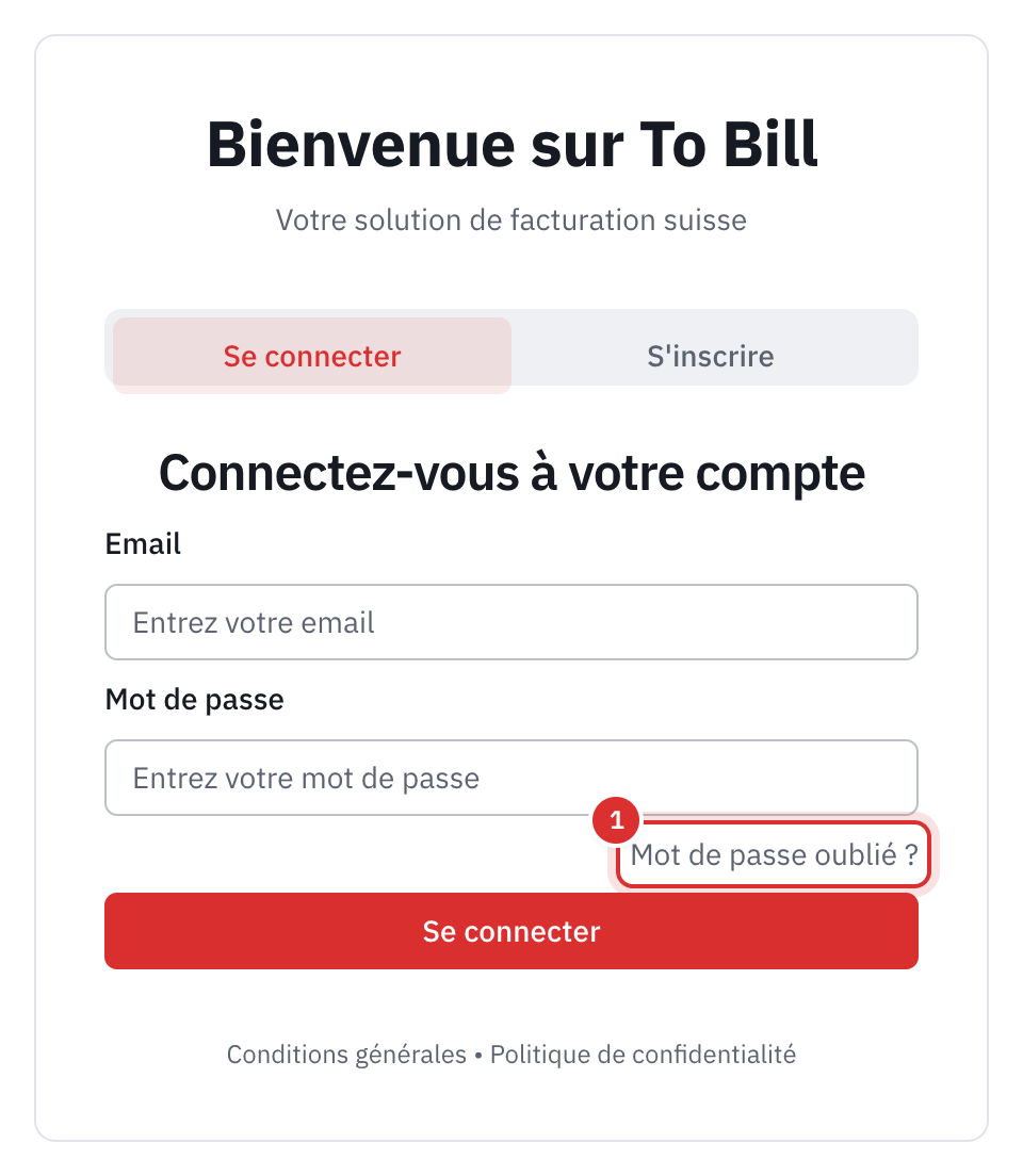 La page Connectez-vous à votre compte : l’e-mail, le mot de passe et le lien Mot de passe oublié.