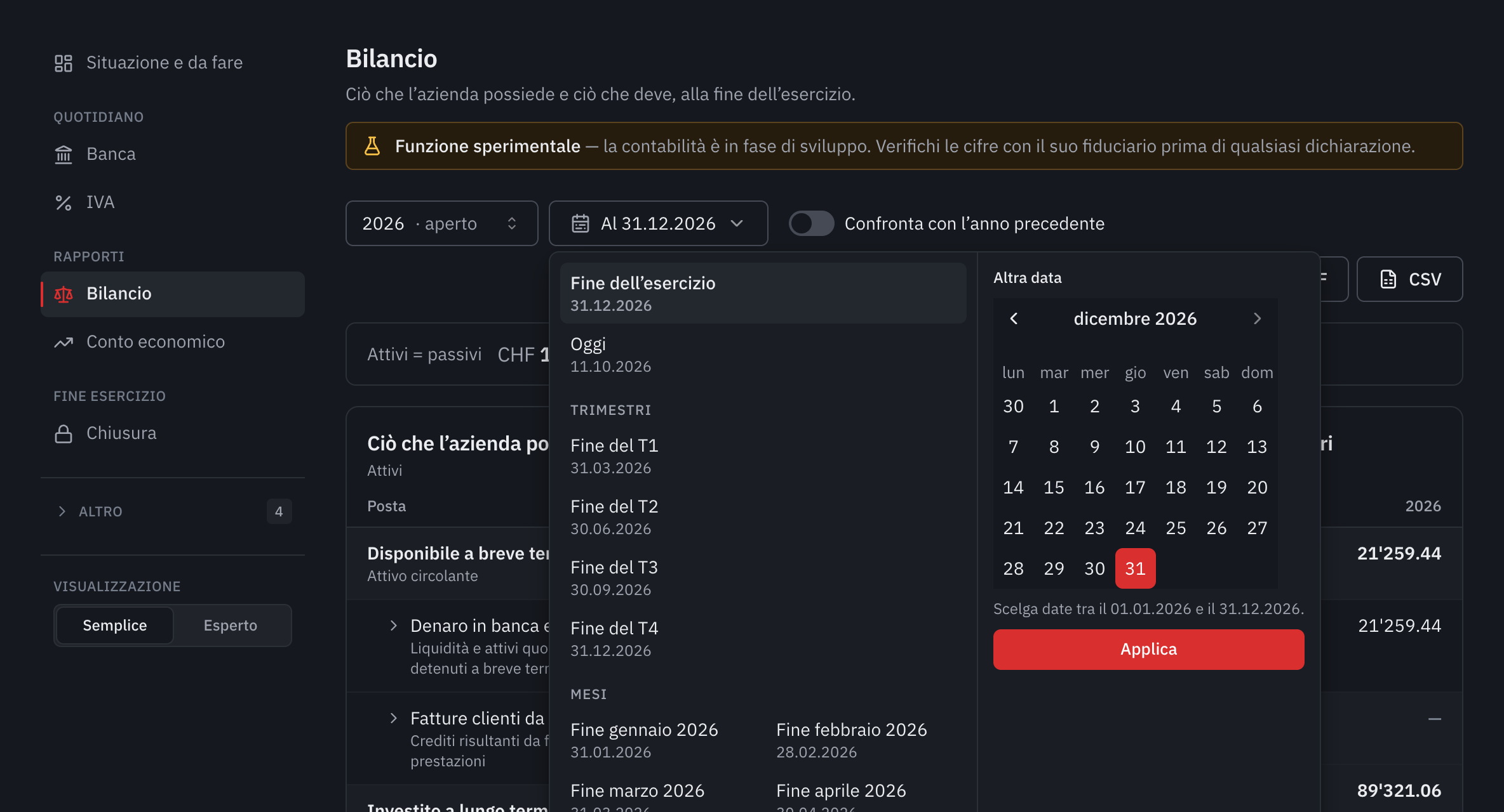 La scelta della data del bilancio: fine dell’esercizio, oggi, fine di ogni trimestre e di ogni mese, oppure un’altra data nel calendario.