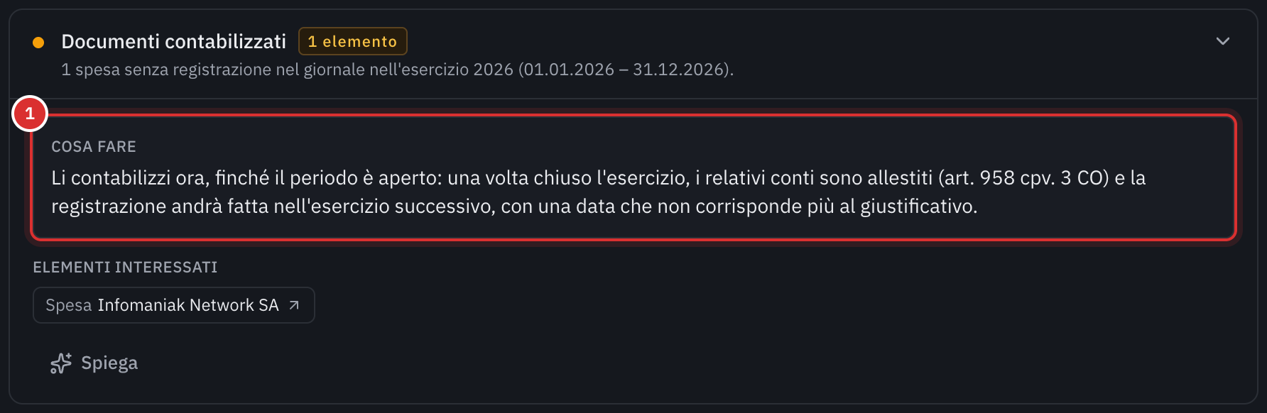 Un punto da verificare: una spesa senza registrazione nel giornale, che cosa occorre fare e la spesa interessata.