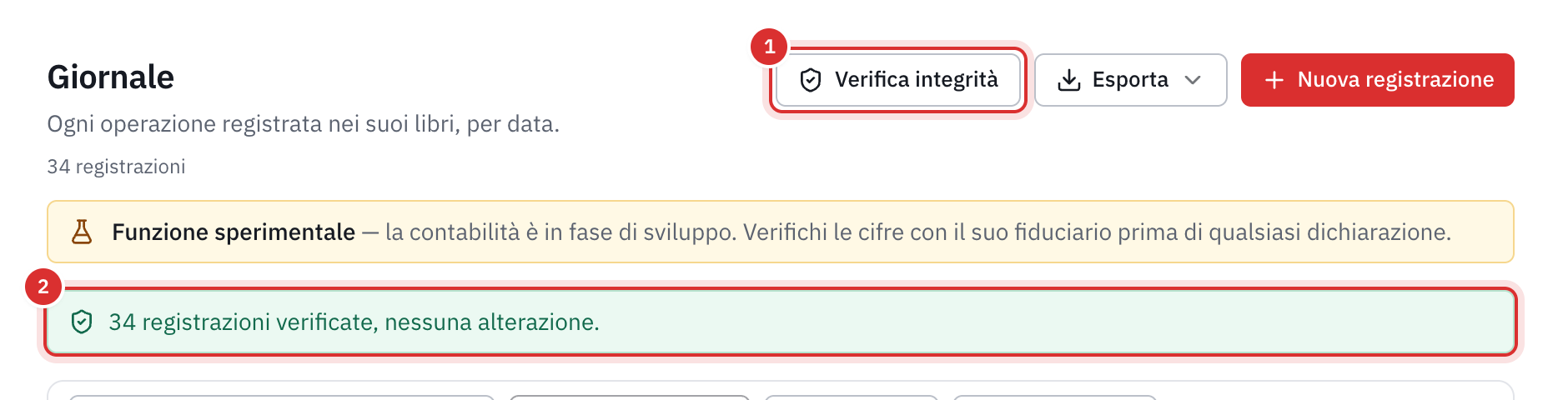 Il risultato della verifica: tutte le registrazioni verificate, nessuna alterazione.