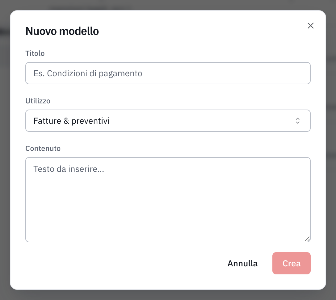 La finestra Nuovo modello: il titolo, l’utilizzo e il contenuto della nota.