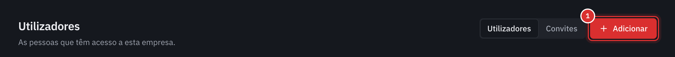 A página Utilizadores, com o botão Adicionar no canto superior direito.
