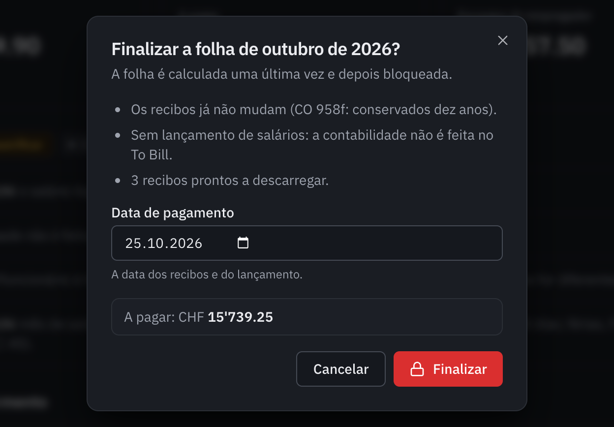 A janela de finalização da folha: o que vai acontecer, a data de pagamento e o montante a pagar.