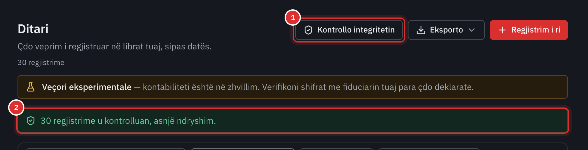 Rezultati i kontrollit: të gjitha regjistrimet të kontrolluara, asnjë ndryshim.