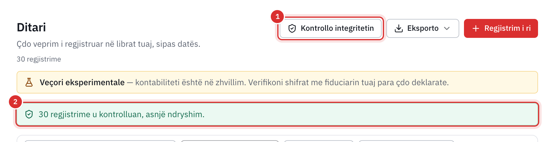 Rezultati i kontrollit: të gjitha regjistrimet të kontrolluara, asnjë ndryshim.