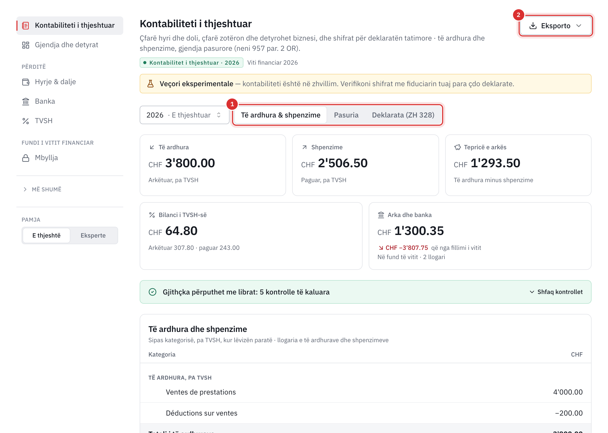 Kontabiliteti i thjeshtuar i 2026: të ardhurat, shpenzimet, teprica e arkës, bilanci i TVSH-së, arka dhe banka, dhe kontrolli Gjithçka përputhet me librat.