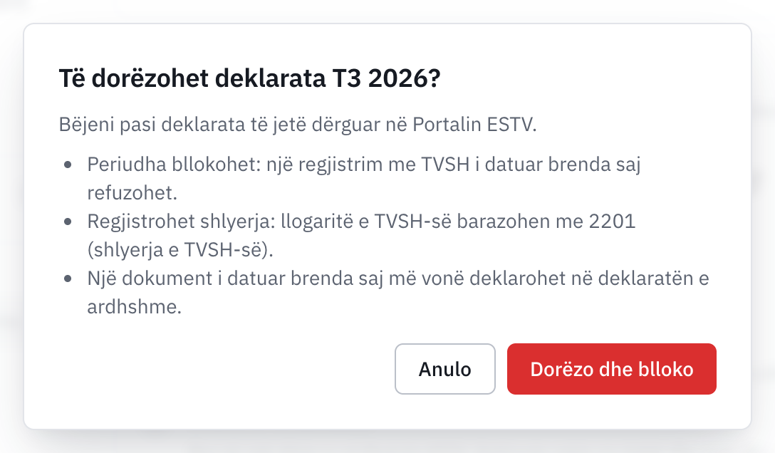 Dritarja Të dorëzohet deklarata T3 2026?: periudha bllokohet, shlyerja regjistrohet, një dokument i vonuar shkon në deklaratën pasardhëse.